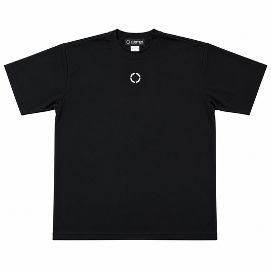 快適テックTシャツ センターロゴ 半袖 ブラック×ホワイト E-011