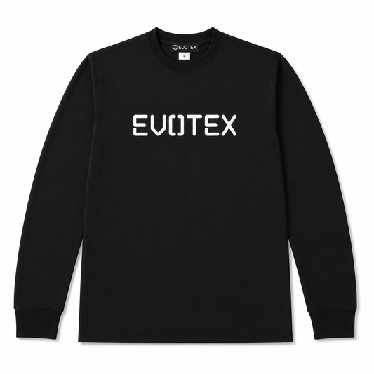 快適テックTシャツ フラッグシップロゴ ロンT ブラック×ホワイト E-020