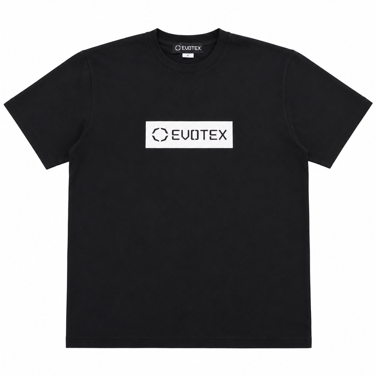 EVOTEX 快適テックTシャツ BOXロゴ 半袖 ブラック×ホワイト E-005
