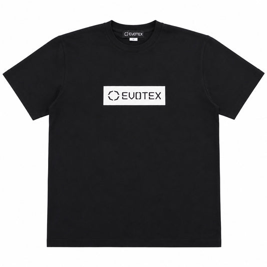 EVOTEX 快適テックTシャツ BOXロゴ 半袖 ブラック×ホワイト E-005