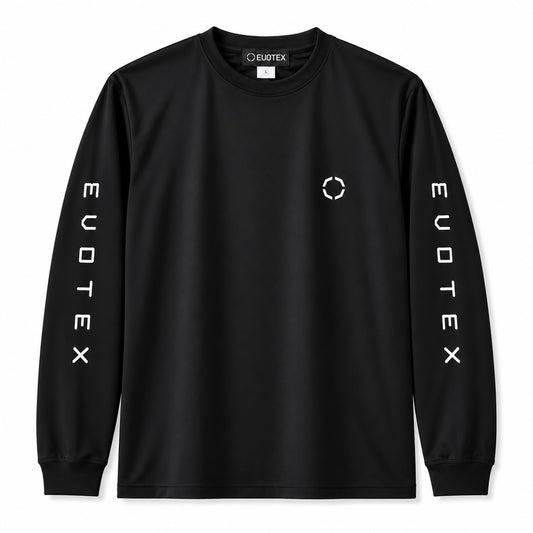 快適テックTシャツ アームロゴ ロンT ブラック×ホワイト E-021