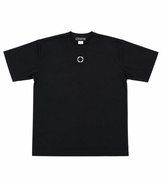 EVOTEX 快適テックTシャツ センターロゴ 半袖 ブラック×ホワイト E-011