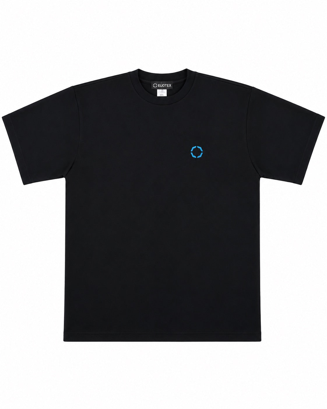 EVOTEX 快適テックTシャツ ワンポイントロゴ 半袖 ブラック×ターコイズブルー E-010