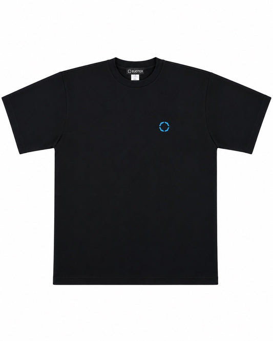 EVOTEX 快適テックTシャツ ワンポイントロゴ 半袖 ブラック×ターコイズブルー E-010