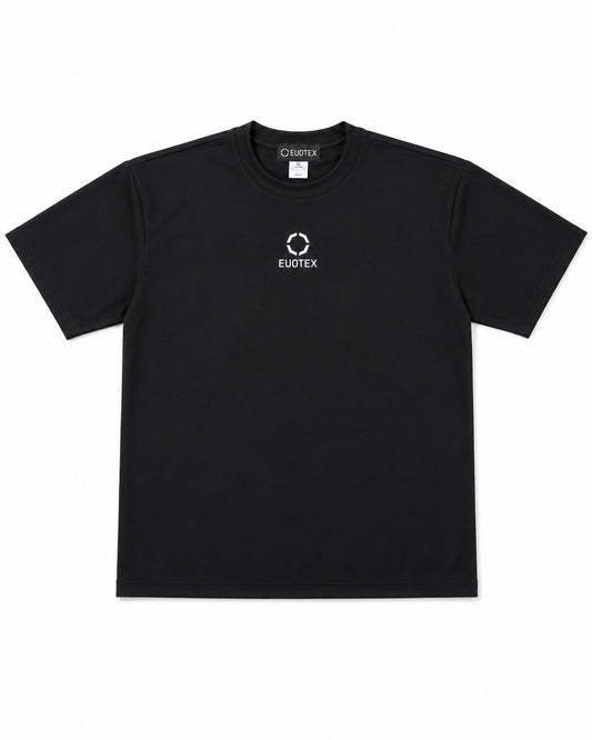 EVOTEX 快適テックTシャツ センターロゴ2 半袖 ブラック×ホワイト E-012