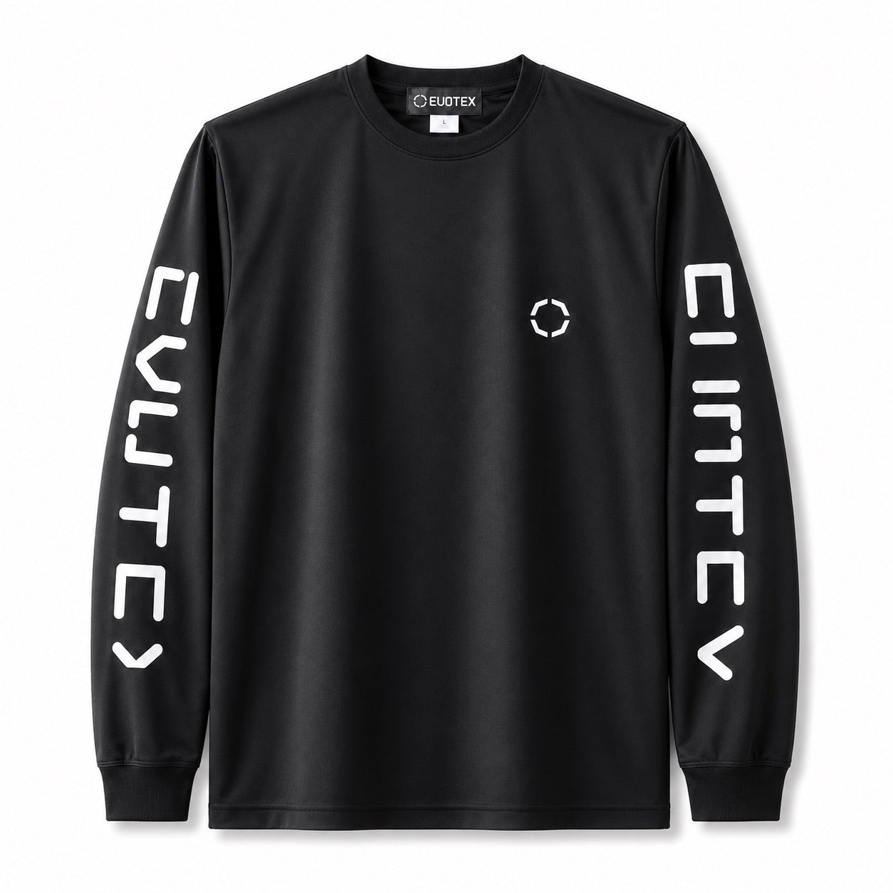 EVOTEX 快適テックTシャツ アームロゴ ロンT ブラック×ホワイト E-008