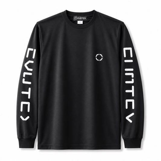 EVOTEX 快適テックTシャツ アームロゴ ロンT ブラック×ホワイト E-008
