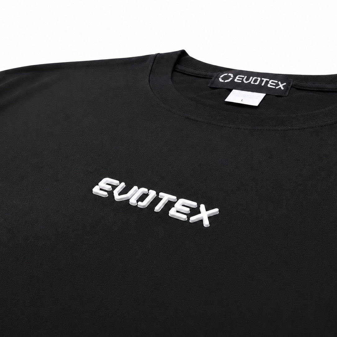 快適テックTシャツ 3Dプリントロゴ 半袖 ブラック×ホワイト E-019